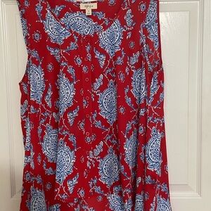 Style & Co. Red and Blue Pleated Blouse